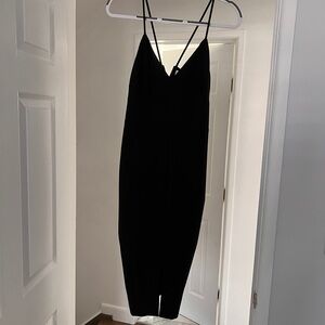 LIKELY Women's Pencil Midi Dress, Front Slit, Spaghetti Straps, Black,